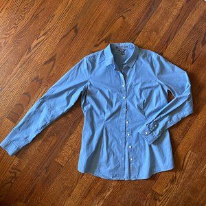 LAST CHANCE: Eddie Bauer Blue Wrinkle-Free Shaped Fit Shirt - Size Medium Tall